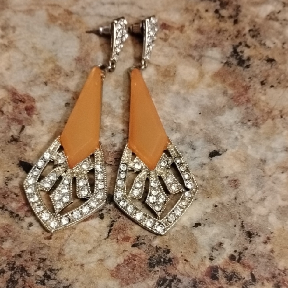 Elegant Orange and Silver Drop Earrings